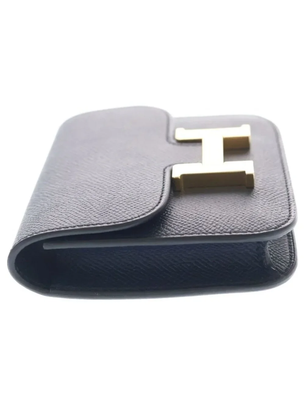 Hermes Constance Slim Epsom Gold Pouch Wallet Compact Navy